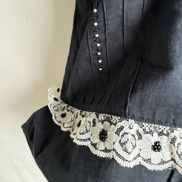 Y2K Dress Lace Midi Floral Embroidered Beaded Tiered Hem Whimsigoth Coquette S - Picture 9 of 9